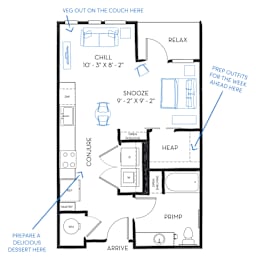 Studio, 1 bath, 595 sqft, $1,502