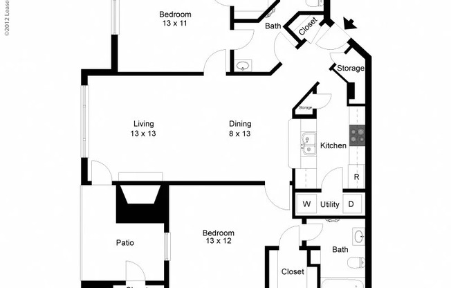 2 beds, 2 baths, 1,086 sqft, $1,506