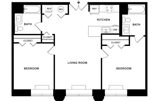 2 beds, 2 baths, 1,200 sqft, $3,845, Unit P-M2