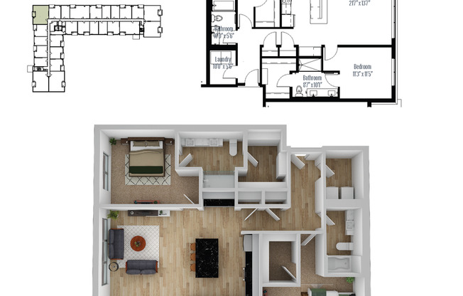 2 beds, 2 baths, 1,332 sqft, $2,550, Unit 410
