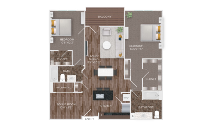 2 beds, 2 baths, 1,174 sqft, $2,517
