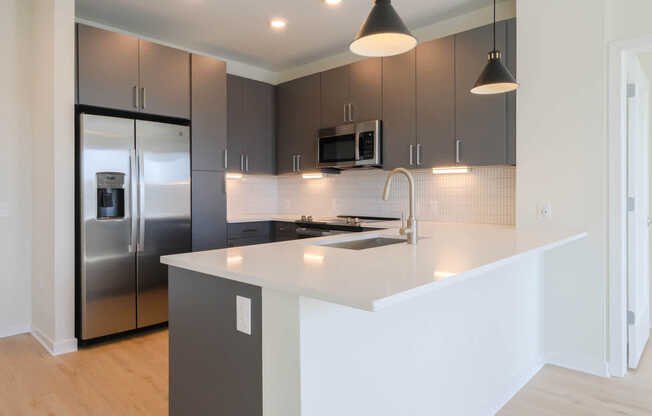 Kitchen with Stainless Steel Appliances and Dark Cabinets