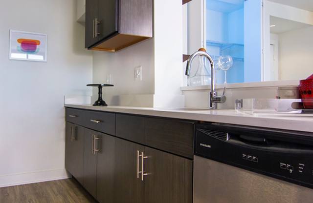 Kitchen with sink at The Graham at Southern Towers, Alexandria, Virginia
