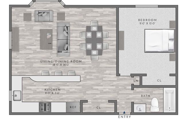 1 bed, 1 bath, 630 sqft, $1,860
