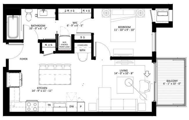1 bed, 1 bath, 717 sqft, $1,860, Unit 345