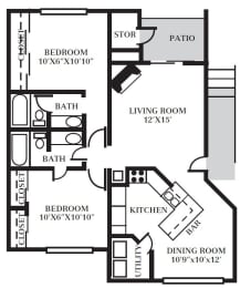 2 beds, 2 baths, 924 sqft, $1,140