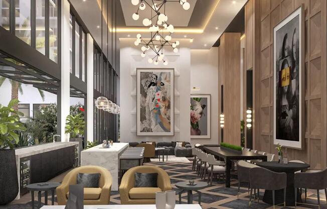 Expansive clubroom with gathering space.