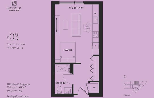 Studio, 1 bath, 460 sqft, $1,975