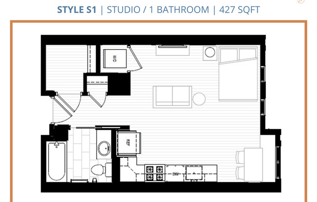 Studio, 1 bath, 427 sqft, $1,440, Unit 310
