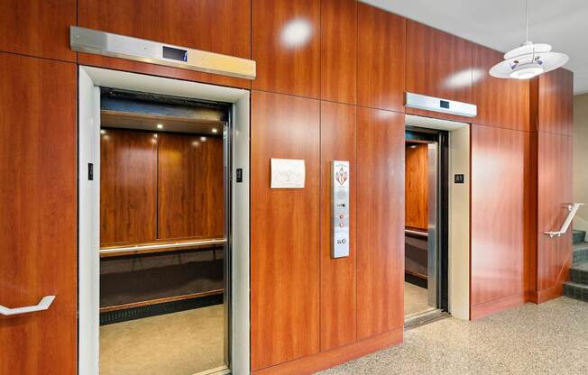 the elevators in the lobby of the building