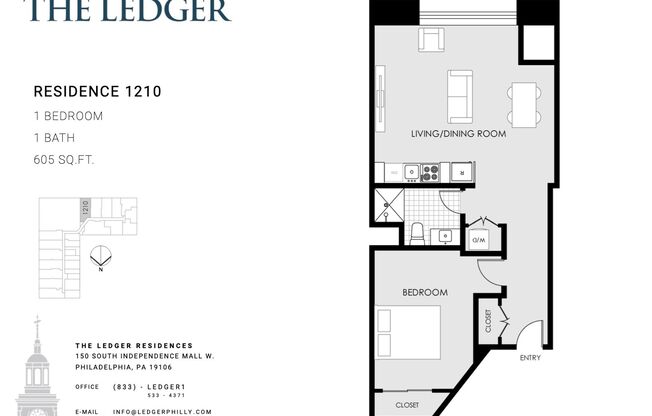 1 bed, 1 bath, 605 sqft, $2,095, Unit 1210