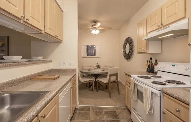 Stanford Heights model kitchen to dining room view