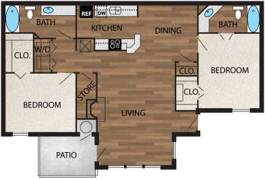 2 beds, 2 baths, 1,144 sqft, $1,205