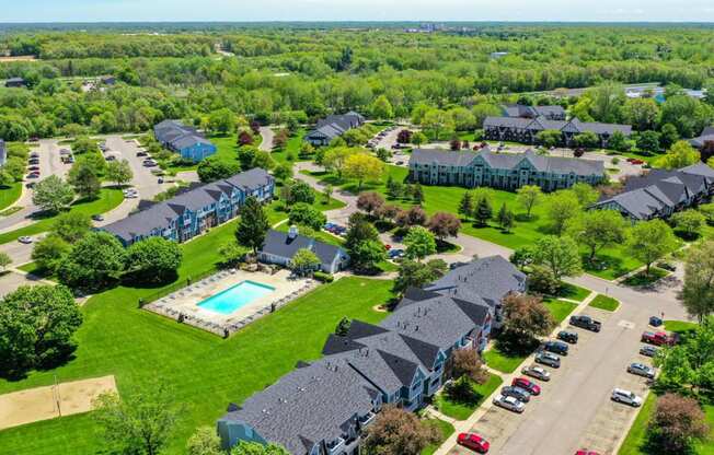 Ariel View Of Park Like Grounds at Walnut Trail Apartments, Michigan, 49002