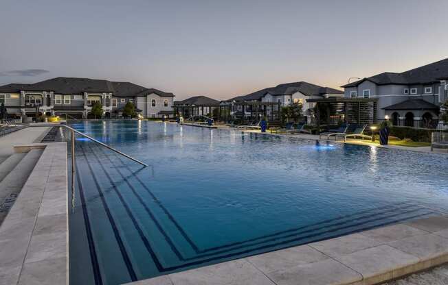 swimming pool at Reveal on the Lake apartments