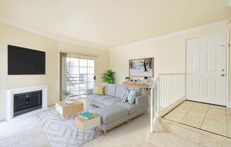 a bedroom with a bed in a room