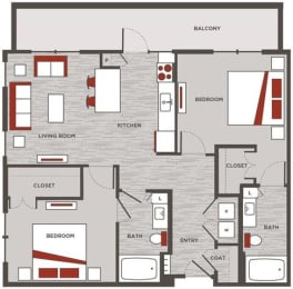 2 beds, 2 baths, 1,010 sqft, $1,834