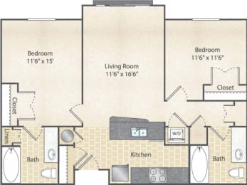 2 beds, 2 baths, 848 sqft, $1,780