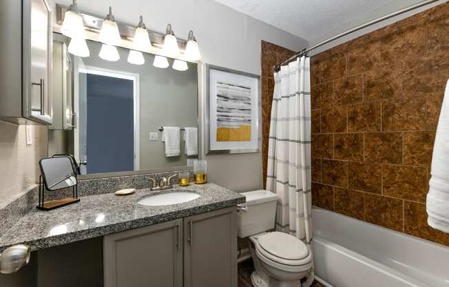 a bathroom with a sink toilet and bathtub