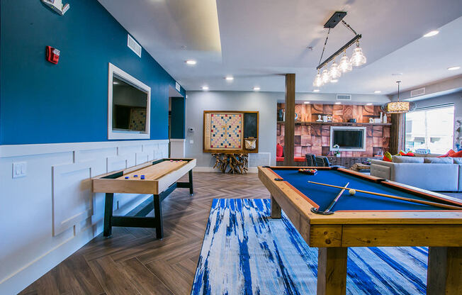Resident Game Room with Billiards, Shuffleboard and Wall Scrabble at Phoenix Studio Apartments