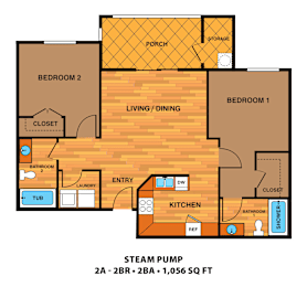 2 beds, 2 baths, 1,056 sqft, $1,750