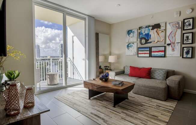 a living room with a couch and a coffee table