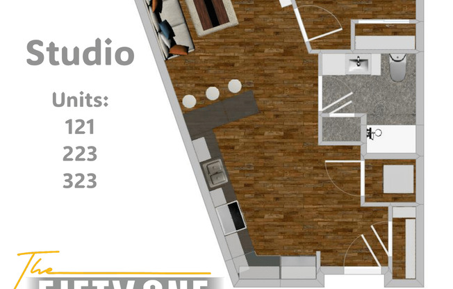 Studio, 1 bath, 595 sqft, $1,335, Unit 323