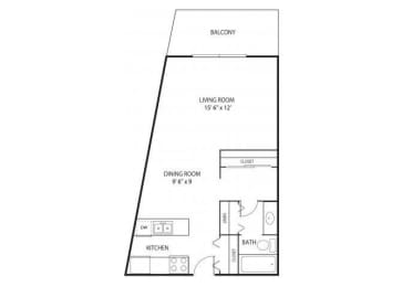 Studio, 1 bath, 468 sqft, $1,175