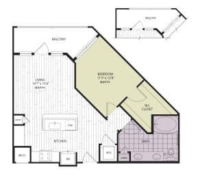 1 bed, 1 bath, 738 sqft, $1,362