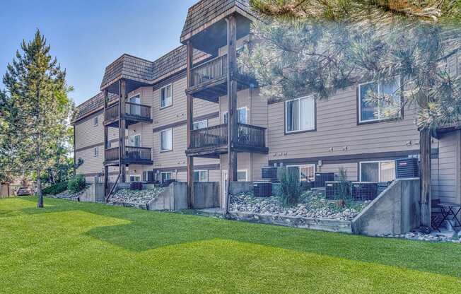 our apartments are located in a quiet neighborhood with a lawn