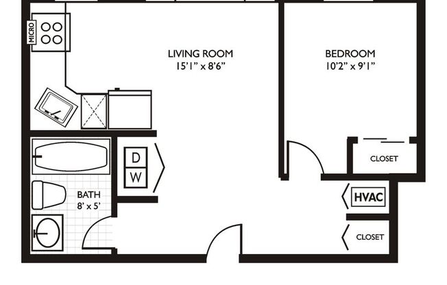 1 bed, 1 bath, 373 sqft, $1,750, Unit 203