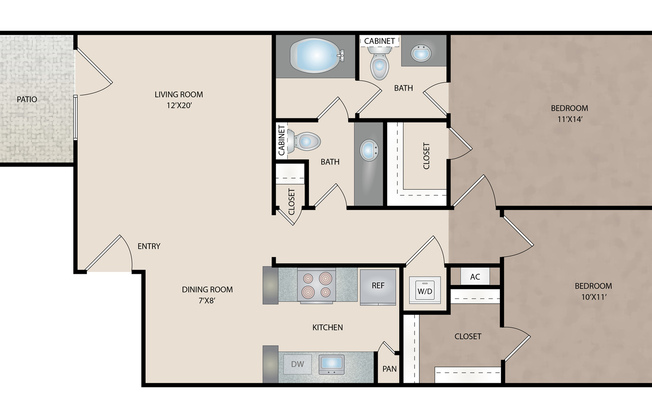 2 beds, 1.5 baths, 873 sqft, $1,645