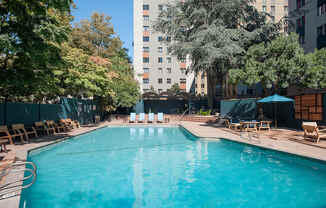 a swimming pool at a hotel in a city