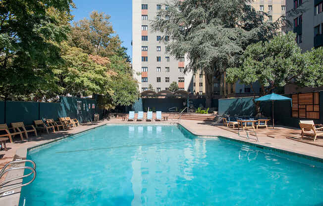 a swimming pool at a hotel in a city