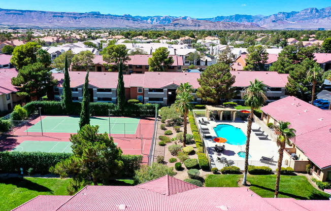 a view of the tennis court from the roof of a building