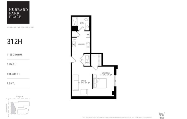 1 bed, 1 bath, 685 sqft, $1,695, Unit 312H