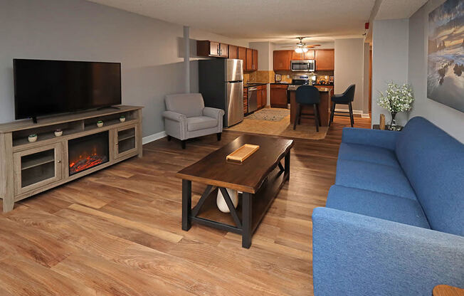 Newly Renovated Model Suite at Reserve Square in Cleveland OH - Living Area with Brand New Hard Surface Flooring