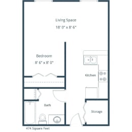 Studio, 1 bath, 474 sqft, $650