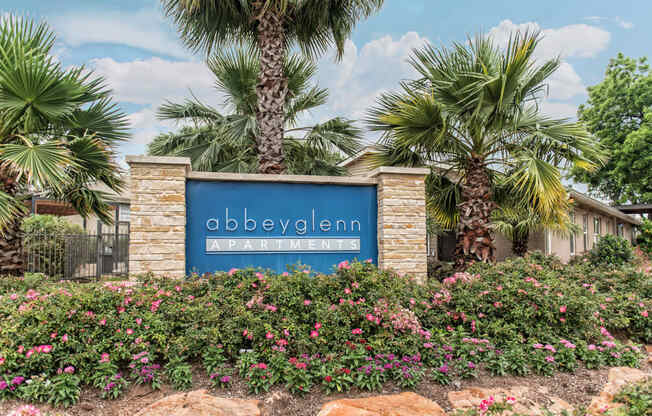 Property Signage with landscaping at Abbey Glenn Apartments, Waco