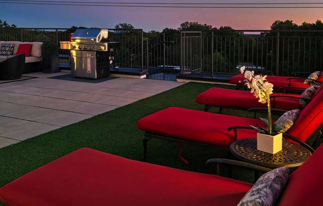 Rooftop Patio with Chaise Loungers and Couches