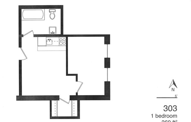 1 bed, 1 bath, 360 sqft, $575, Unit 303