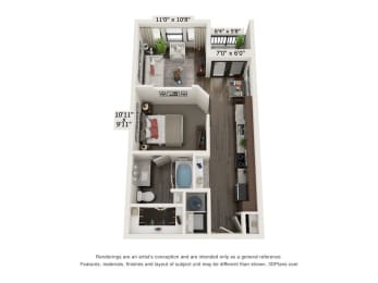 1 bed, 1 bath, 595 sqft, $1,301