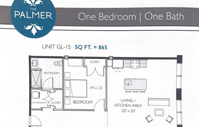 1 bed, 1 bath, 764 sqft, $1,743, Unit GL-15
