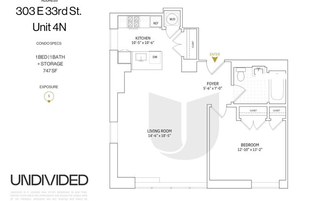 1 bed, 1 bath, 747 sqft, $4,900, Unit 4N