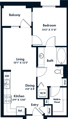 1 bed, 1 bath, 602 sqft, $2,498