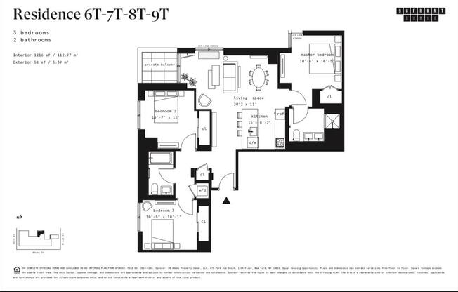 3 beds, 2 baths, 1,216 sqft, $10,000, Unit 9T