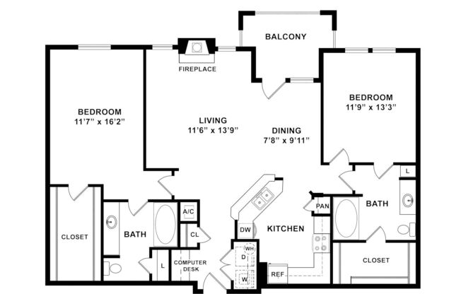 2 beds, 2 baths, 1,185 sqft, $1,899
