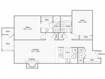 2 beds, 2 baths, 973 sqft, $1,972