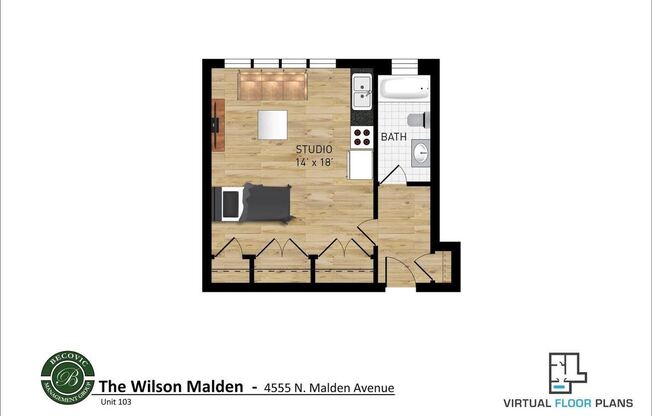 Studio, 1 bath, 282 sqft, $1,400, Unit 103