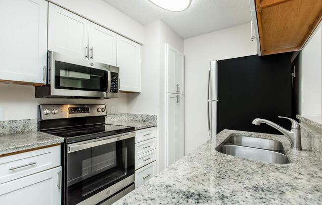 a kitchen with a stove top oven